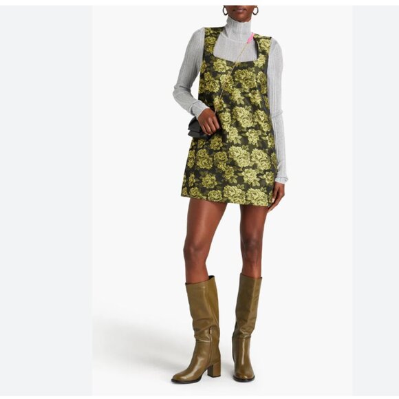 Women's Ganni Lemon Zest Jacquard Suiting Floral Sleeveless Mini Dress Size 36 - Picture 11 of 11